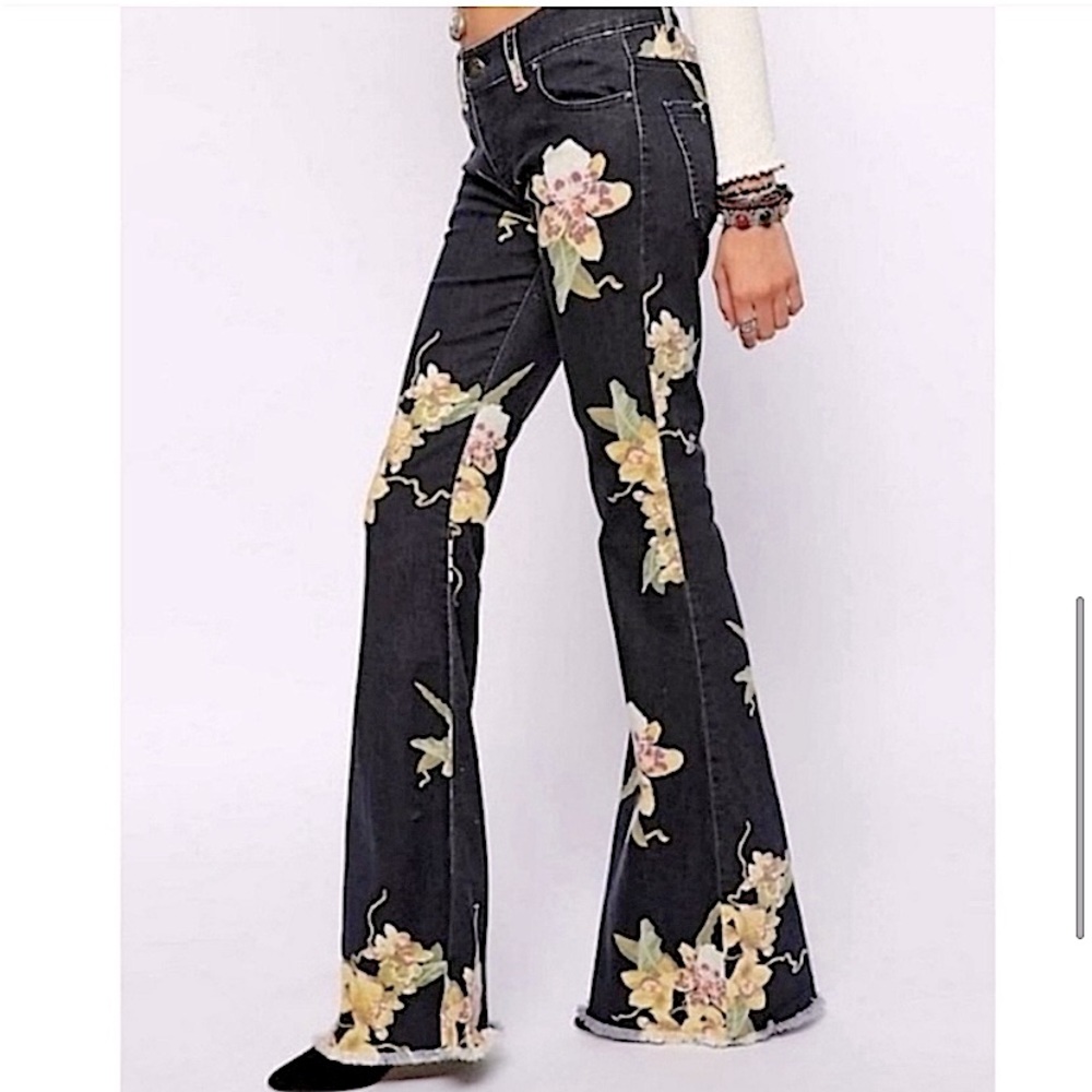 Free People Miami Nights Floral Bell Bottoms